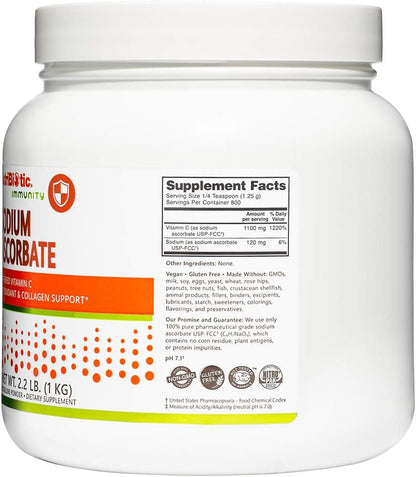 NutriBiotic Sodium Ascorbate Buffered Vitamin C Powder, 1 kg – Vegan, Non-Acidic, Easier on Digestion