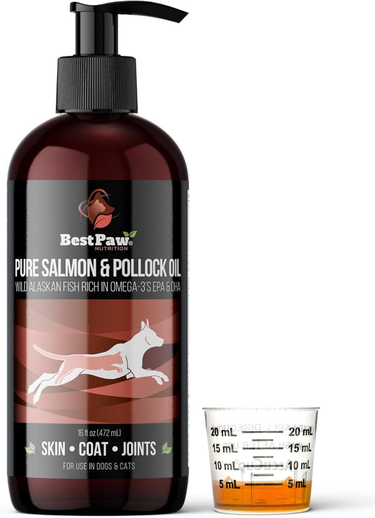 Wild Alaskan Salmon Oil for Dogs | Liquid Omega 3 Fish Oil with Pump | Skin and Coat, Joint and Heart Support | High Potency EPA and DHA | 473ml
