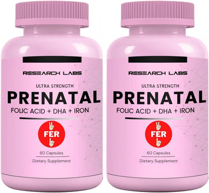 Research Labs Prenatal Vitamins for Women – Methylated Folate, DHA, 17 Nutrients, 60 Capsules