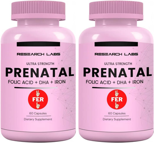 Research Labs Prenatal Vitamins for Women – Methylated Folate, DHA, 17 Nutrients, 60 Capsules