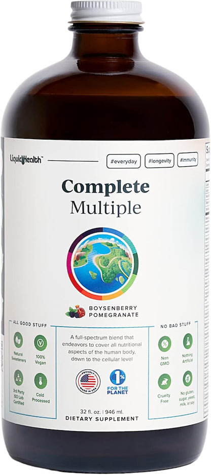 LIQUIDHEALTH Complete Multiple Adult Liquid Multivitamin with Real Fruits & Vegetables, Immune & Gut Health Support, Energy, Vegan, Non-GMO (946 ml)