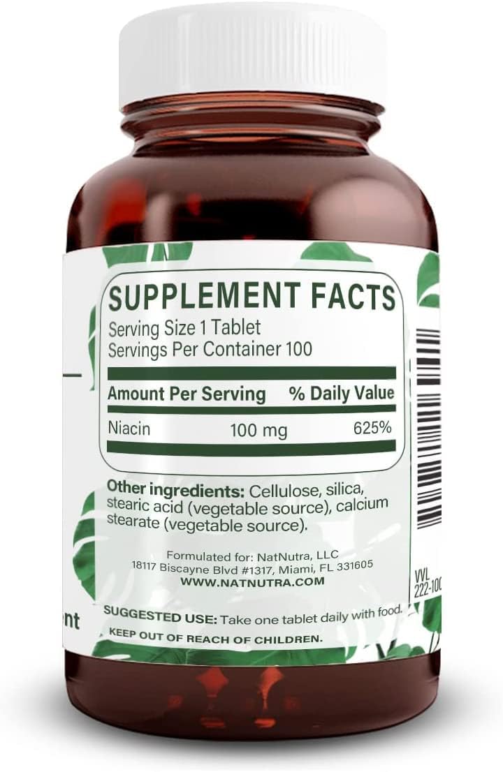 Natural Nutra Niacin Supplement 100 mg - Time Release, Non-GMO, Gluten-Free - 100 Tablets (Pack of 3) - görsel 2