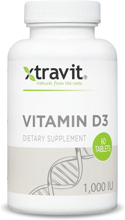 Xtravit Vitamin D3 1000 IU Supplement – Vegan, Non-GMO, Gluten-free – 60 Tablets