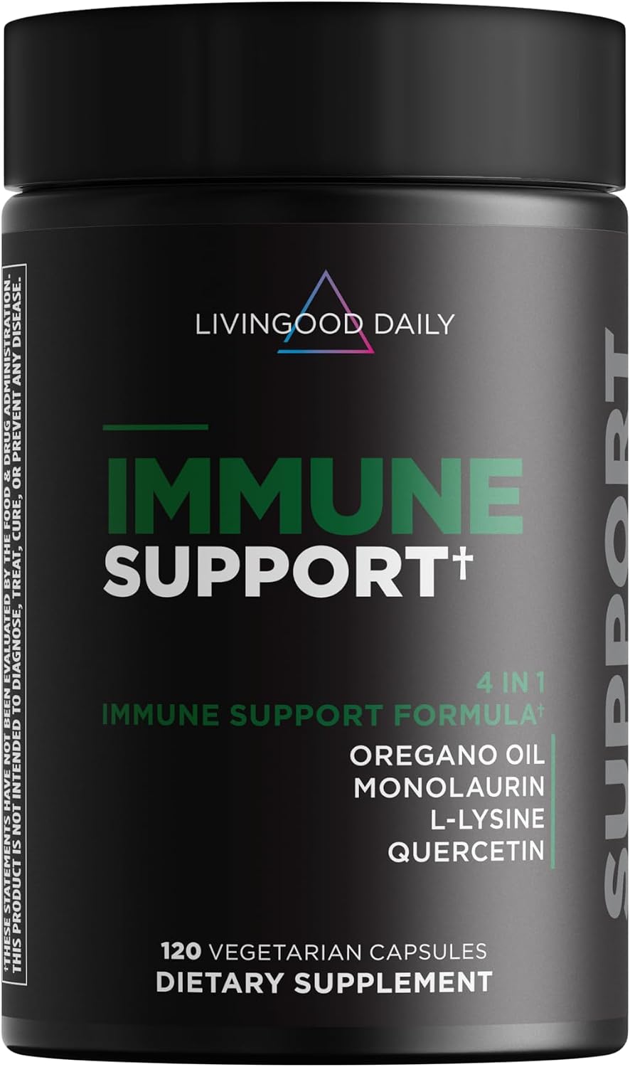 Livingood Daily Immune Support Supplement, – Immune Defence: The blend of oregano oil, monolaurin, quercetin, and – Image 1