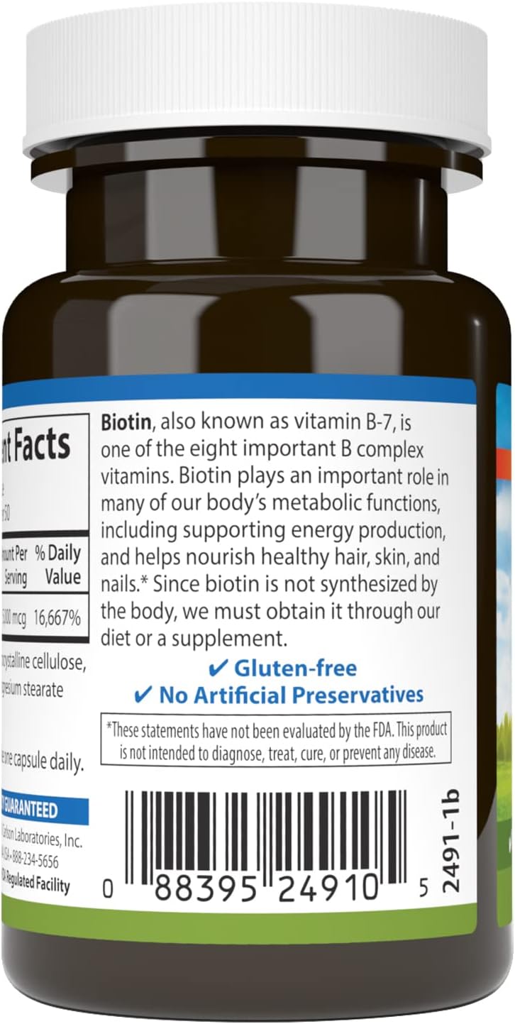 Carlson – Biotin, 5000 mcg, for Healthy Hair, Strong Nails & Energy Metabolism, 50 Capsules - görsel 3