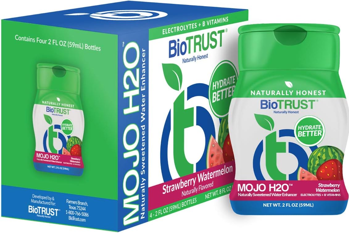 BioTrust Mojo H2O Natural Water Enhancer Drops, B Vitamins and Electrolytes, Sugar-Free, Zero Calories, Naturally Flavoured (Strawberry Watermelon, 4-Pack) - görsel 1