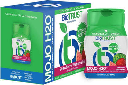 BioTrust Mojo H2O Natural Water Enhancer Drops, B Vitamins and Electrolytes, Sugar-Free, Zero Calories, Naturally Flavoured (Strawberry Watermelon, 4-Pack)