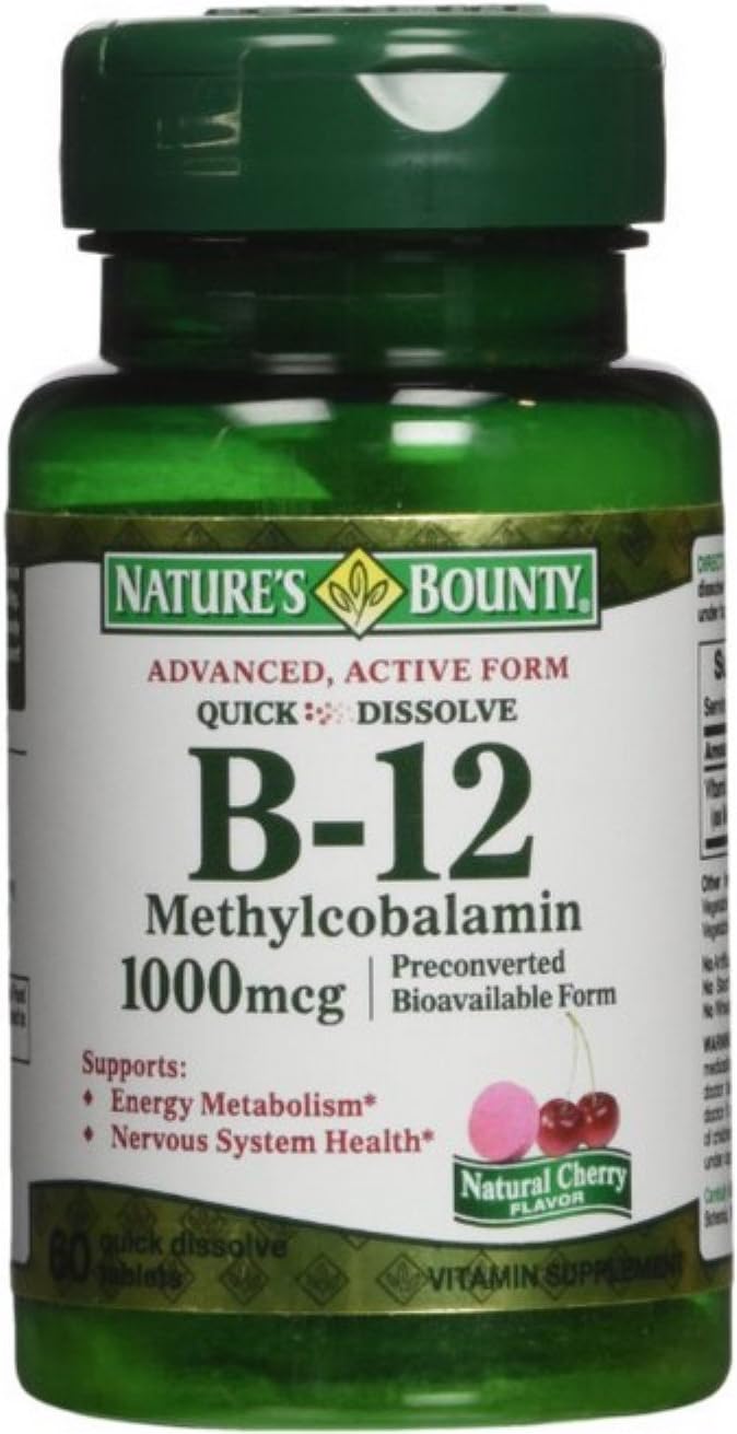 Nature's Bounty B-12 1000 mcg Microlozenges, Natural Cherry Flavour, 60 Count (Pack of 4) - görsel 1