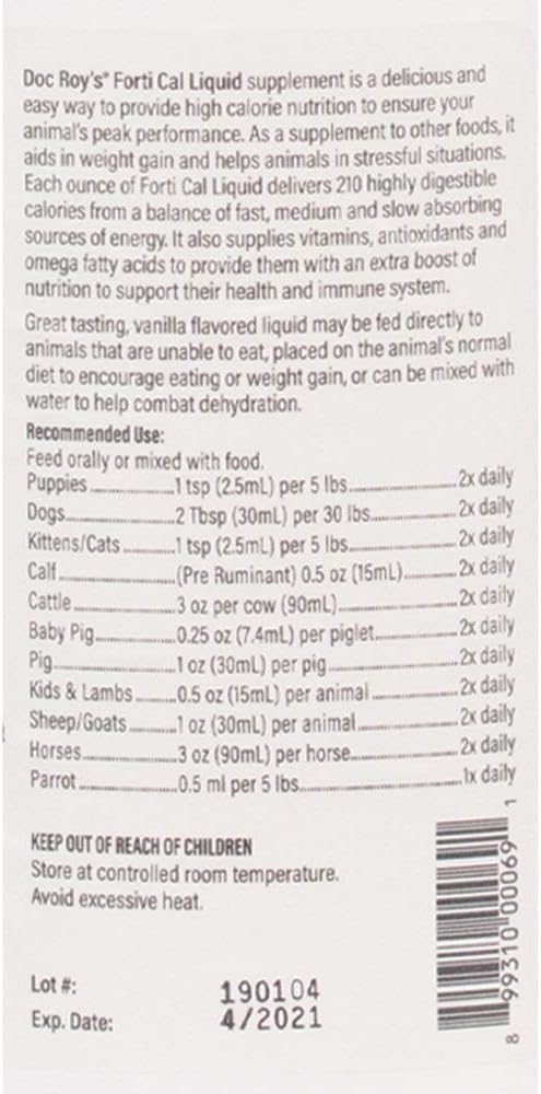 Doc Roy's Forti Cal Liquid - High Calorie Energy Supplement for Dogs, Cats, Horses, Livestock - 1 Gallon (3.78 L) - görsel 7