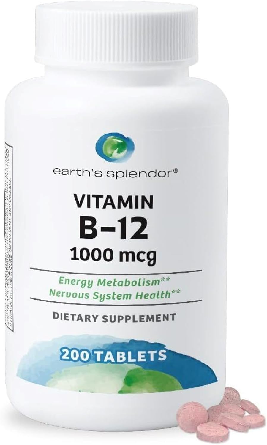 Earth's Splendor Vitamin B12 1000mcg – Energy Metabolism Support, 200 Tablets - görsel 1