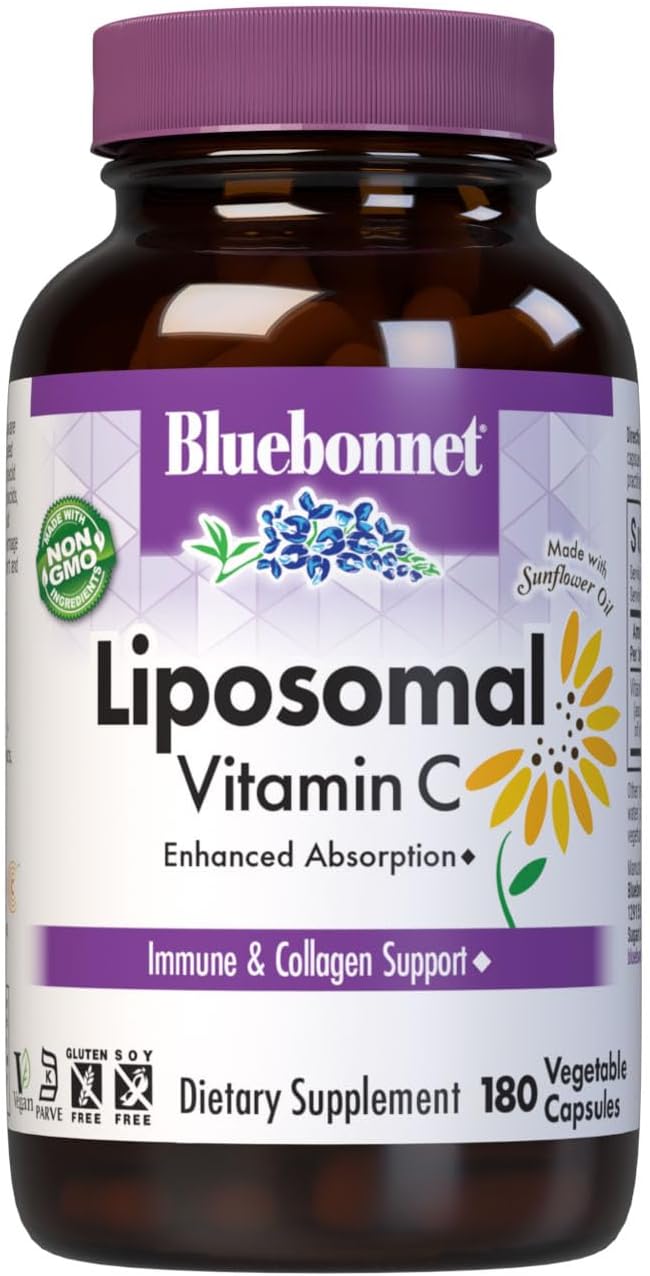 BlueBonnet Nutrition Liposomal Vitamin C 1000 mg, Made with Sunflower Oil, Immune & Joint Support, Vegan, Kosher, Non-GMO, Gluten-Free, Soya-Free, Milk-Free, 180 Vegetable Capsules, 90 Servings - görsel 1
