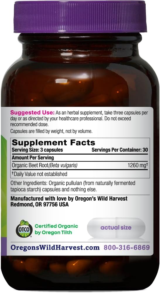 Oregon's Wild Harvest Organic Beetroot Capsules – 90 Vegan Capsules – USDA Certified Organic Beetroot Powder – Non-GMO, Gluten-free, Dairy-Free, Soya-Free – Grown in North America – Made in the USA - görsel 2