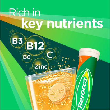 Berocca Energy - Orange Flavour Effervescent Tablets, 20 Count