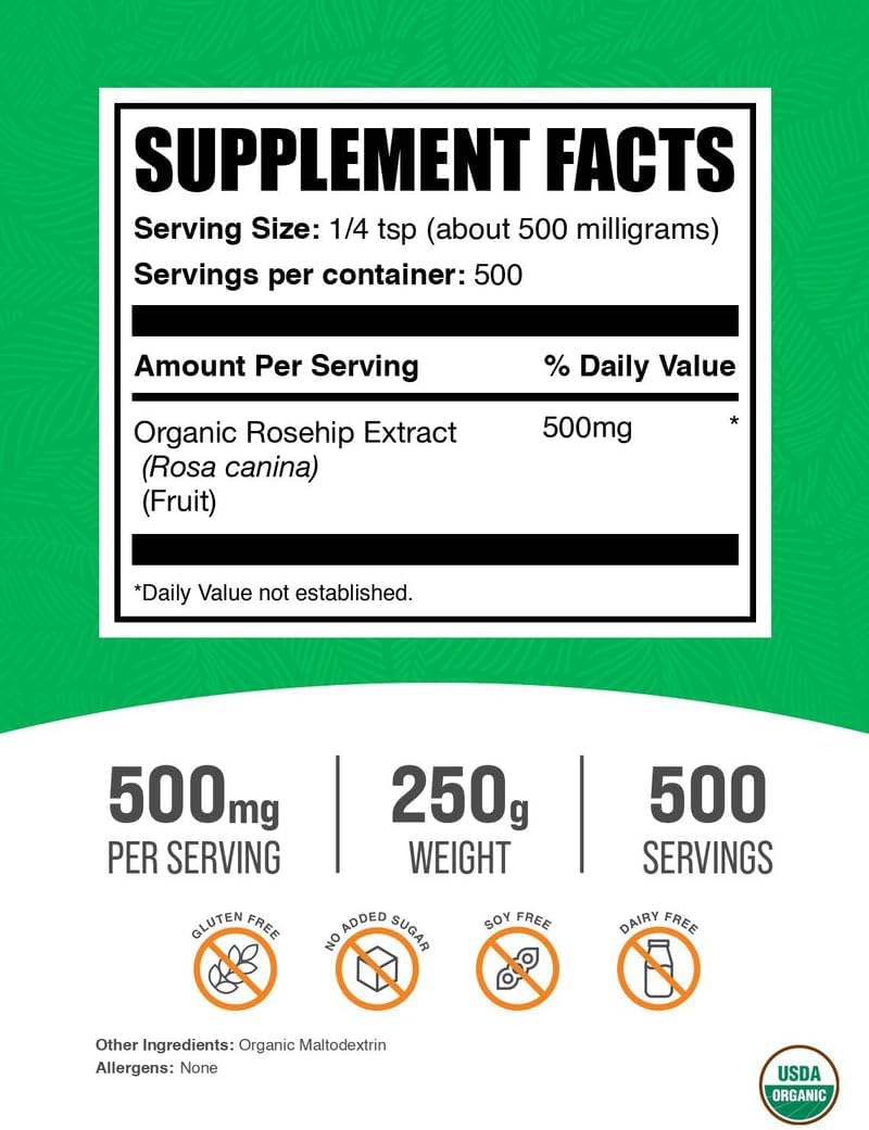 Organic Rosehip Extract Powder – Rosehip Supplement, 500mg per Serving, 250g - görsel 2