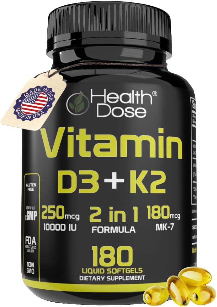 Health Dose Vitamin D3 10,000 IU + K2 (MK7) Food Supplement, 180 Softgels - görsel 1
