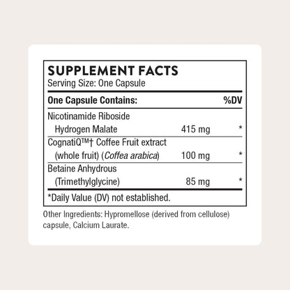 THORNE - Brain Factors - Brain Health Supplement with Nicotinamide Riboside, Coffee Fruit Extract & Betaine Anhydrous - Supports Learning, Memory & Cognition - Independently Tested - 30 Capsules