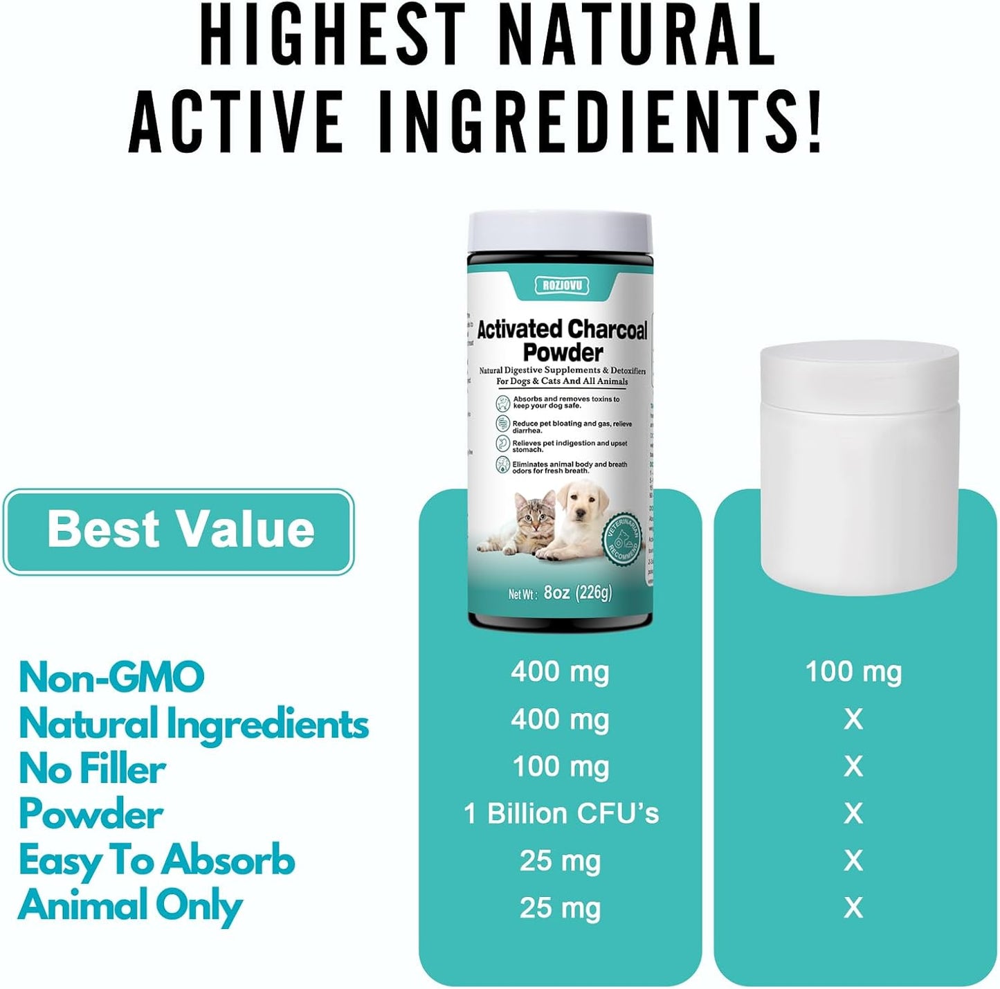 ROZJOVU Activated Charcoal Powder for Dogs, Cats & All Pets – 227 g - görsel 4
