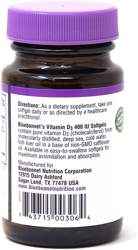 Bluebonnet Nutrition Vitamin D3 400 IU - 100 Softgels - görsel 7