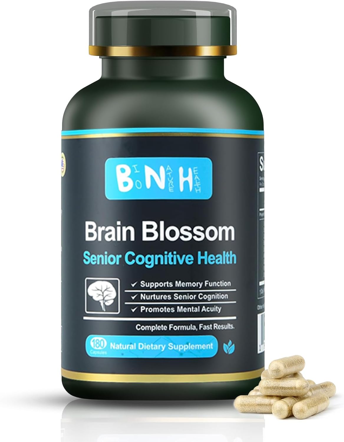 BNH Brain Blossom Brain Supplement for Memory and Focus - Saffron, Ginseng and Turmeric Powered, 19-in-1 Formula, 180 Capsules - görsel 1