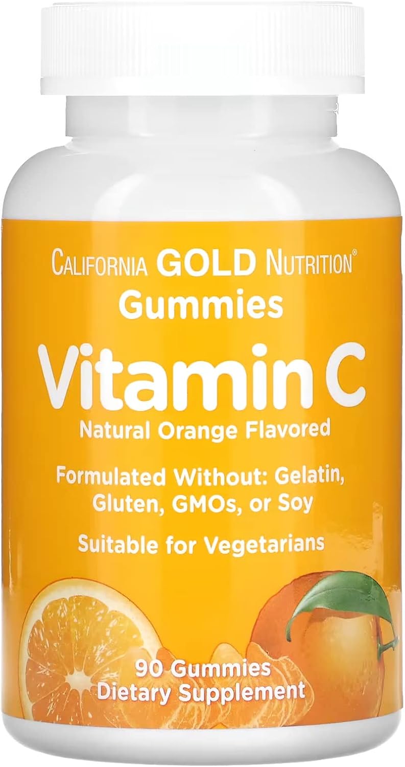 California Gold Nutrition Vitamin C Gummies, Natural Orange Flavour, Gelatine-Free, 90 Count (2 Pack) - görsel 1