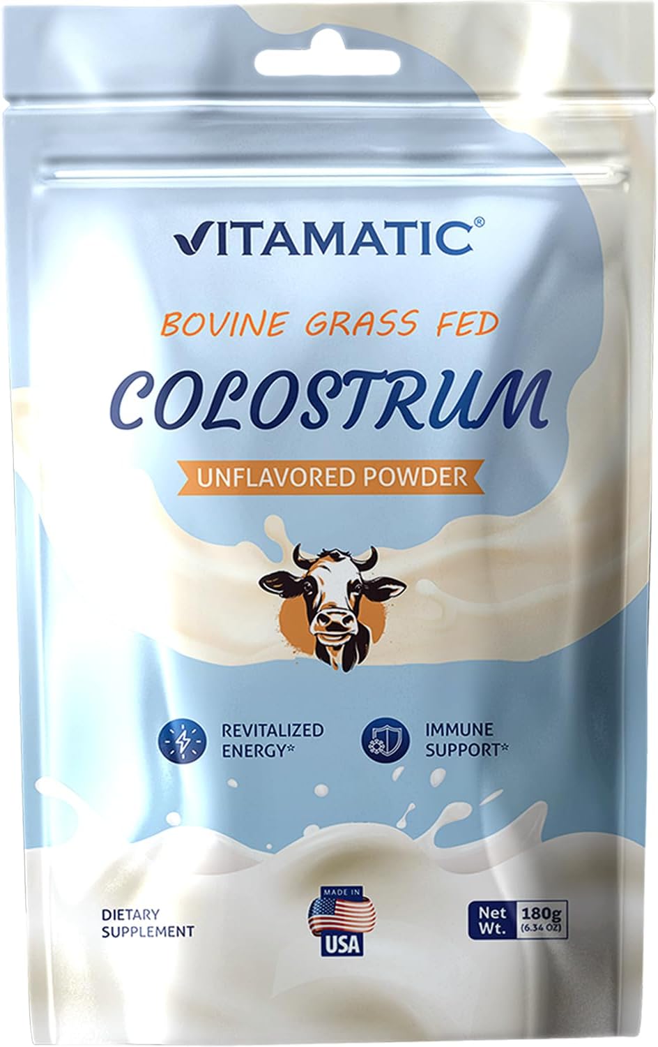 Vitamatic Bovine Colostrum 30% IgG Powder – Gut Health, Hair, Beauty, Muscle Recovery, Immune Support – Unflavoured (180g) - görsel 1