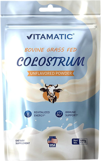 Vitamatic Bovine Colostrum 30% IgG Powder – Gut Health, Hair, Beauty, Muscle Recovery, Immune Support – Unflavoured (180g)