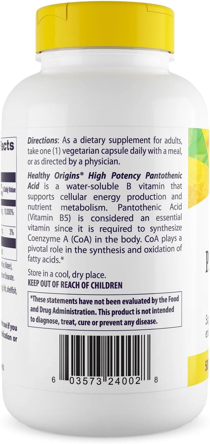 Healthy Origins Premium Vitamin B5 Pantothenic Acid 500 mg, 240 Vegan Capsules - görsel 3