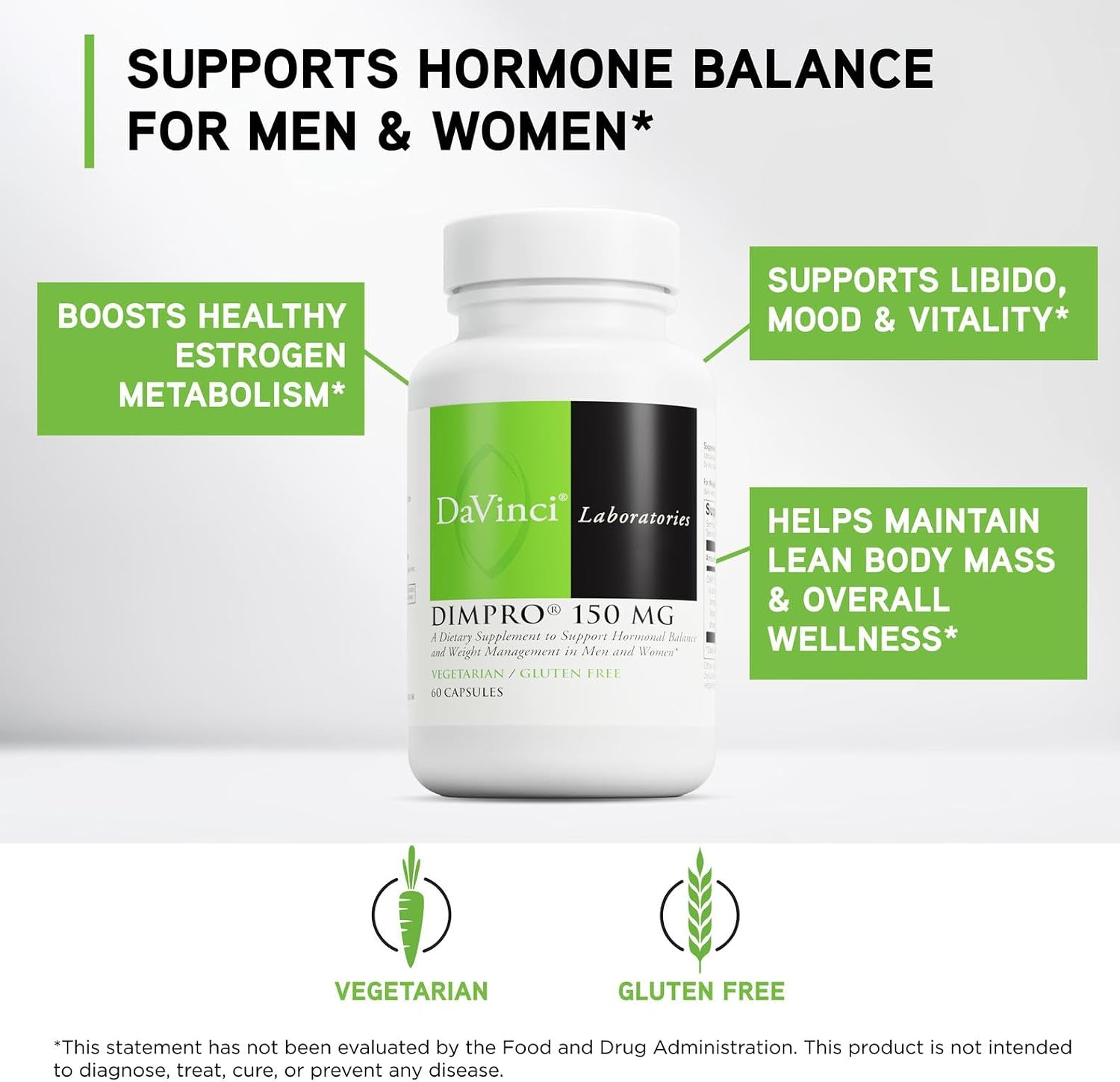 DAVINCI Labs DIMPro 150mg - Hormonal Balance Food Supplement with DIM - Gluten-Free - 60 Capsules - görsel 3