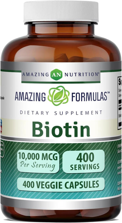 Amazing Formulae Biotin 10000mcg Veggie Capsules - Hair, Skin and Nails Support - 400 Count