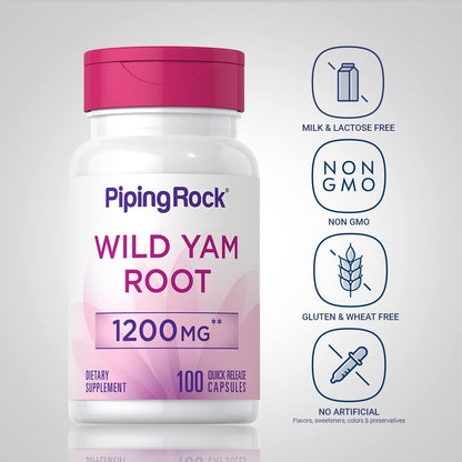 Piping Rock Wild Yam Root Capsules - 100 Count, Non-GMO and Gluten-free Extract Supplement