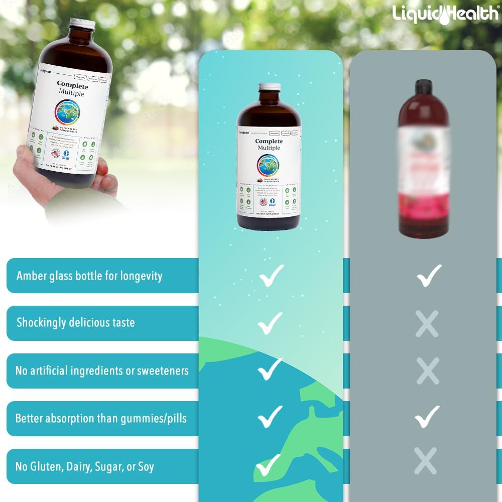 LIQUIDHEALTH Complete Multiple Adult Liquid Multivitamin with Real Fruits & Vegetables, Immune & Gut Health Support, Energy, Vegan, Non-GMO (946 ml) - görsel 6
