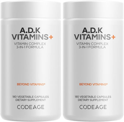 Codeage ADK Vitamins+ - Vitamin A, D3, K1 & K2 - 180 Capsules (6-Month Supply)