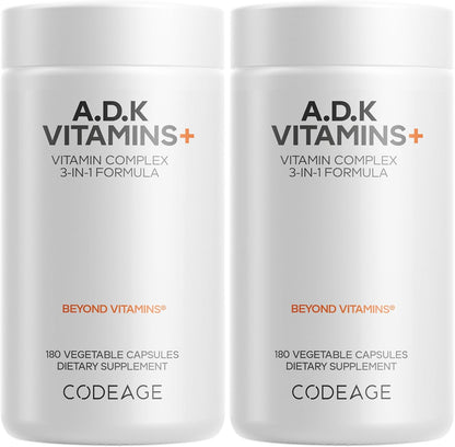 Codeage ADK Vitamins Supplement - Essential Vitamin A, D3, K1 & K2 (MK4 & MK7) - 12-Month Supply - Non-GM, Gluten-Free - 2-Pack