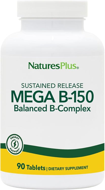 NaturesPlus Mega B-150 Complex - 90 Sustained-Release Vegetarian Tablets - High Potency B Complex Supplement