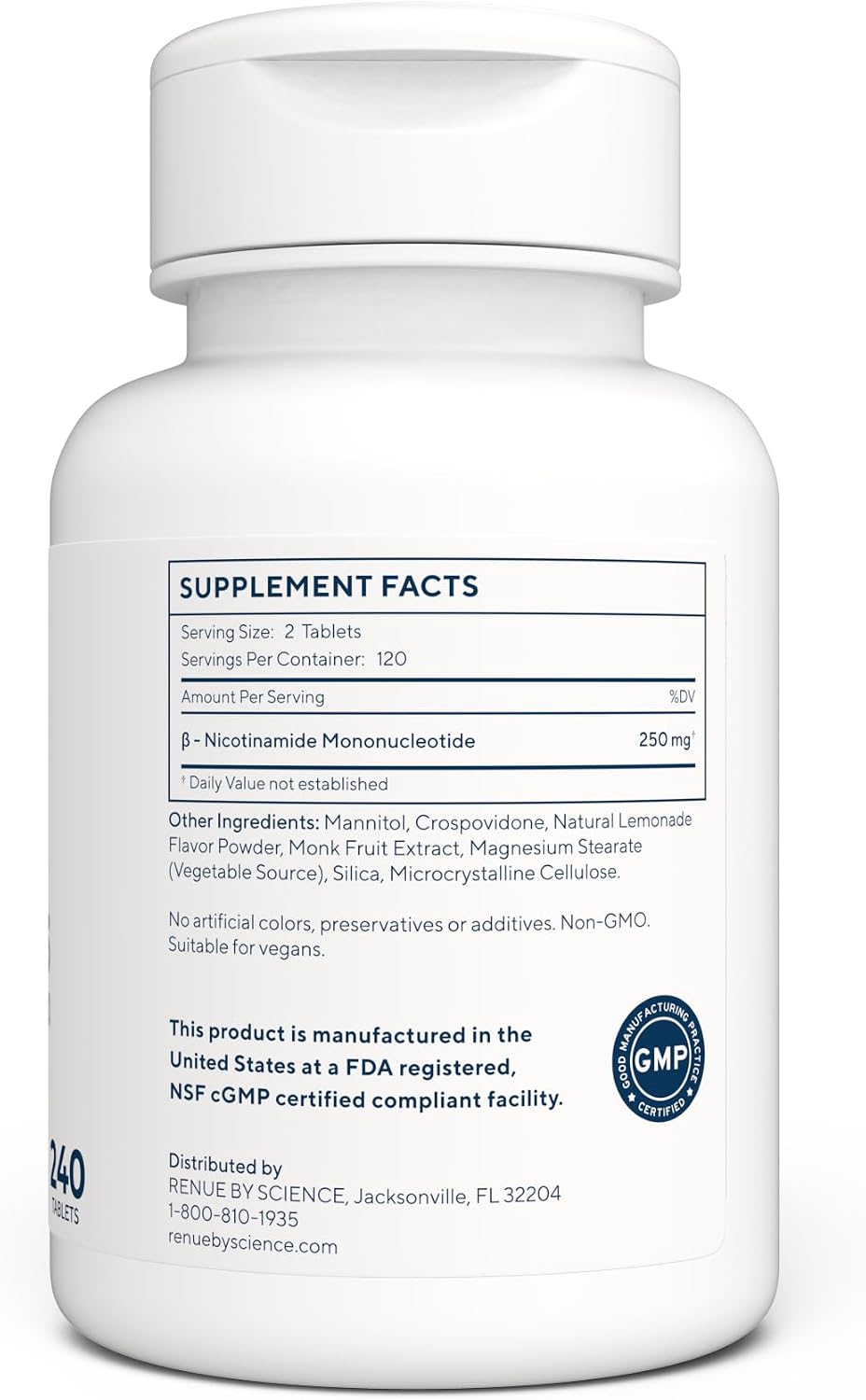 Renue By Science NMN Supplement – 240 Chewable Vegetarian Tablets, 250mg Nicotinamide Mononucleotide per Serving, Lemon Flavour - görsel 2