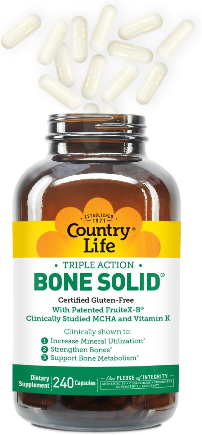 Country Life Bone Solid - Bone Health Supplement with MCHA, Calcium, Magnesium, Zinc, Vitamins K2 & D3 - 240 Capsules - görsel 5