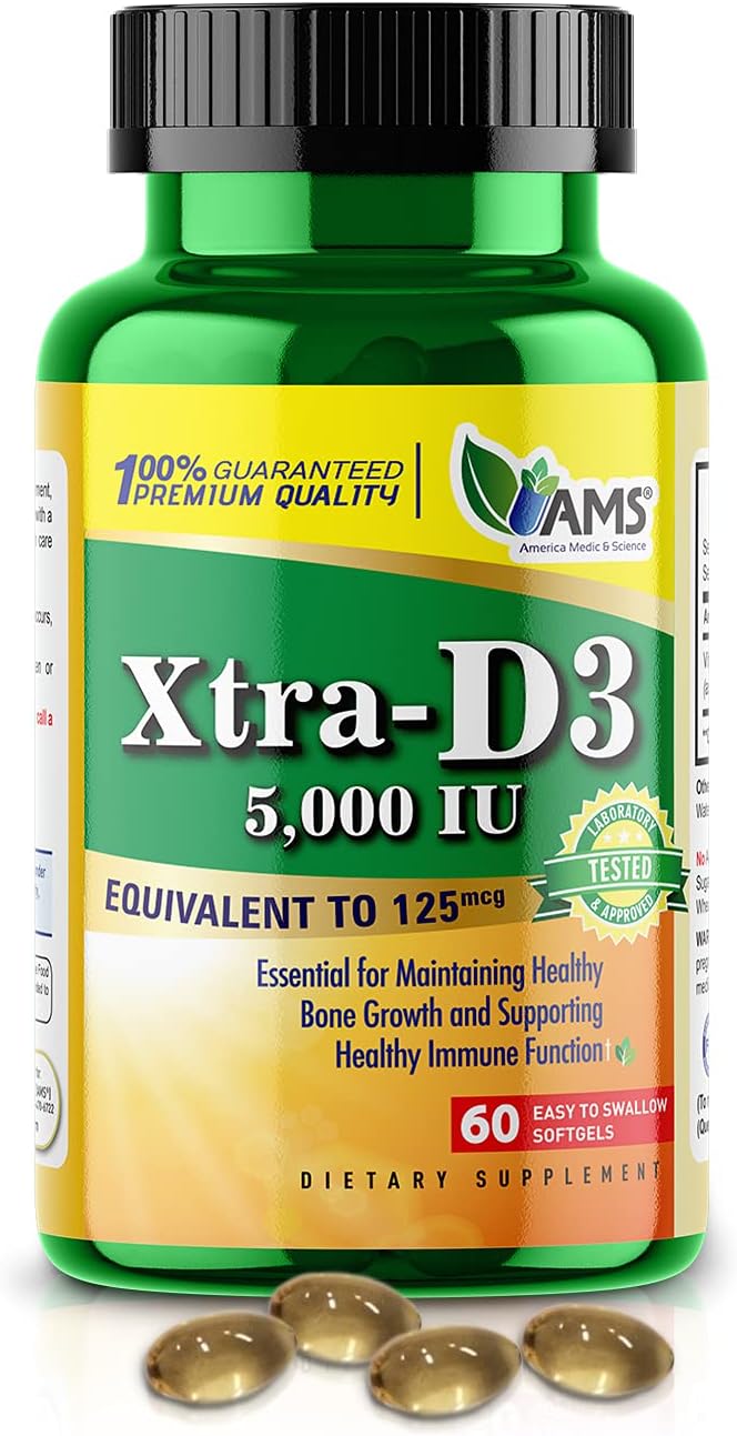America Medic & Science Xtra D3 Vitamin D3 5,000 IU - 180 Softgels (3-Pack) - görsel 5