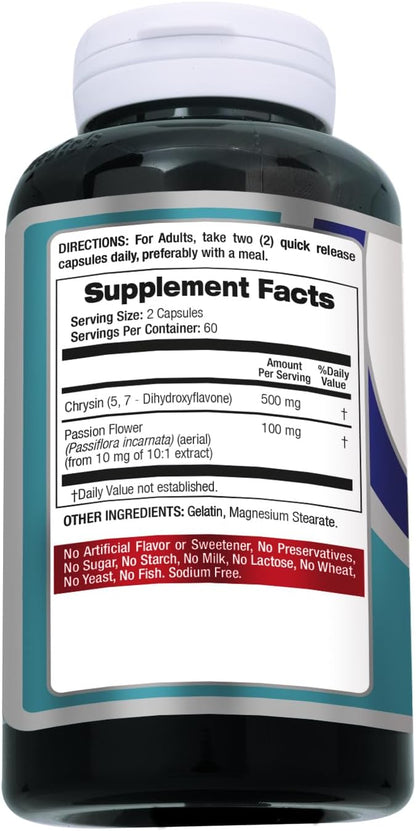 FITO MEDIC'S Lab Chrysin with Passion Flower Supplement, 120 Capsules