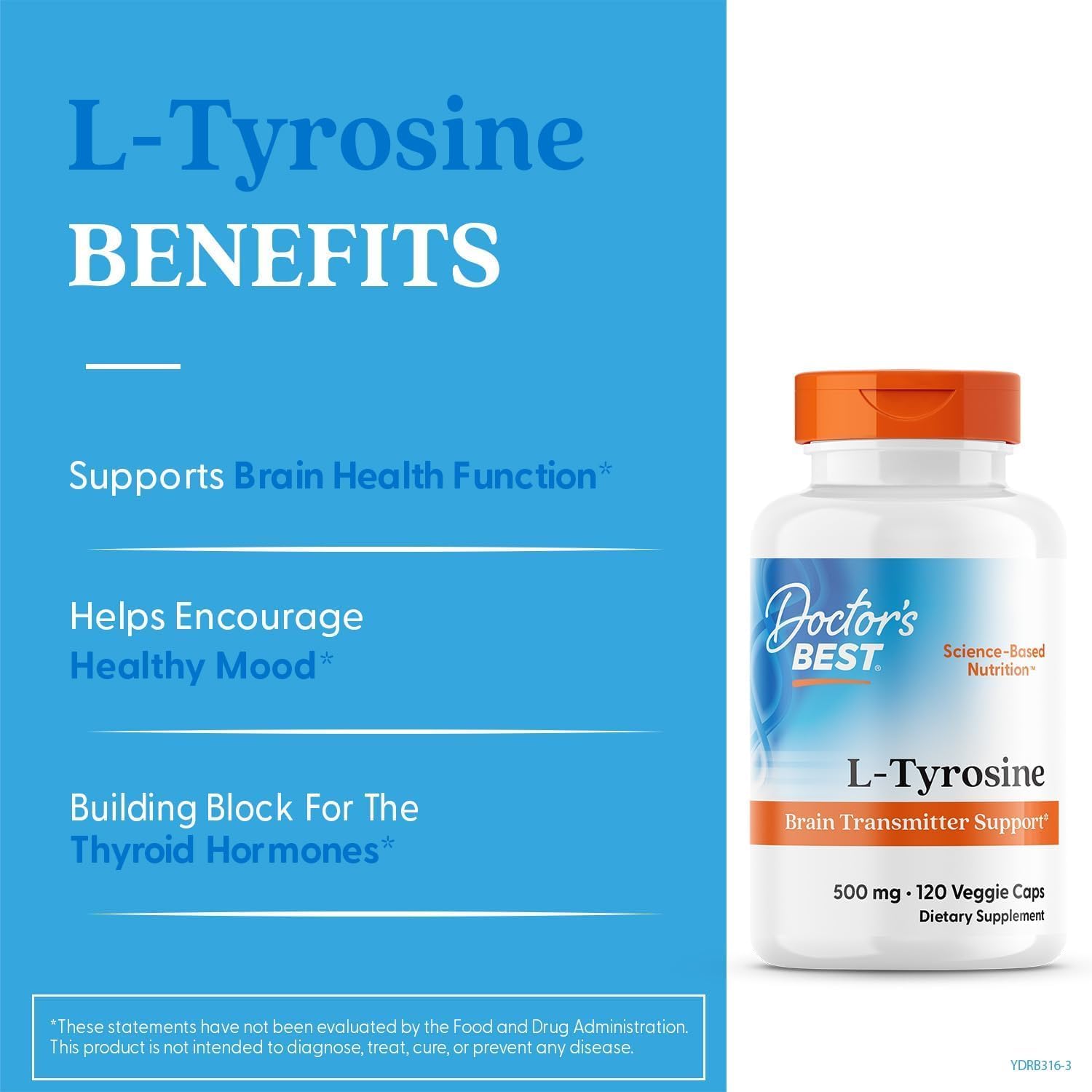Doctor's Best L-Tyrosine, 500 mg, 120 Veg Capsules - görsel 3
