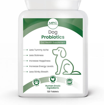 Probiotics for Dogs – 5-Strain 2 Billion CFU + Digestive Enzymes & Prebiotics, Chicken Flavour, 120 Tablets