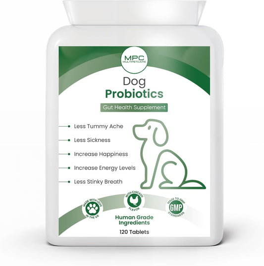 Probiotics for Dogs – 5-Strain 2 Billion CFU + Digestive Enzymes & Prebiotics, Chicken Flavour, 120 Tablets