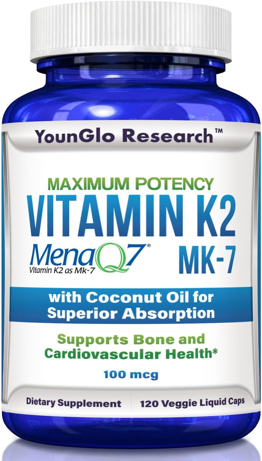 YounGlo Research Vitamin K2 MK7 (MenaQ7) 100 mcg with Coconut Oil - 120 Vegan Liquid Capsules - görsel 1