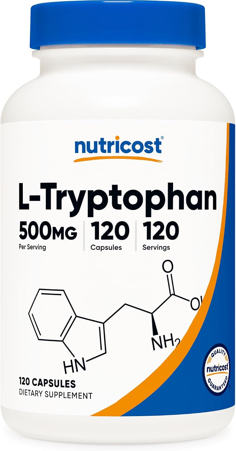 Nutricost L-Tryptophan 500mg, 120 Capsules - with BioPerine, Gluten-Free, Non-GMO - görsel 1