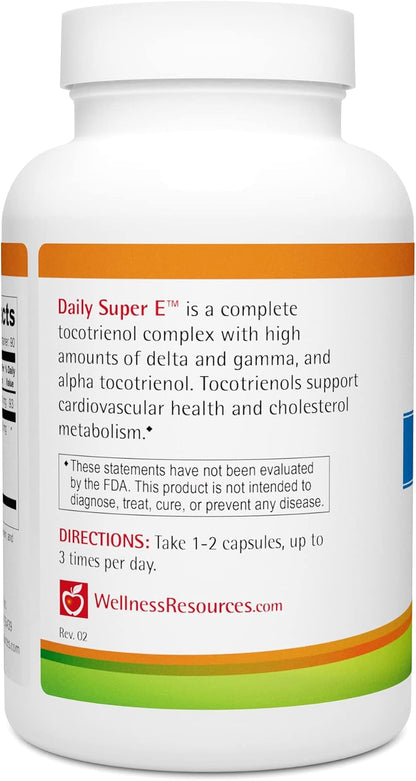 Wellness Resources Daily Super E Tocotrienol Complex - Full Spectrum Vitamin E with Delta, Gamma & Alpha Tocotrienols for Antioxidant Protection, Soya-Free, Natural Source (180 Capsules)