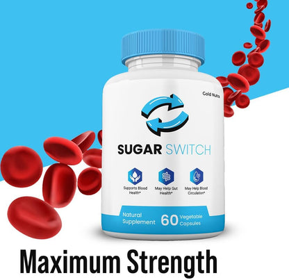 SugarSwitch Capsules, All-Natural Supplement, SugarSwitch Pills, High Potency Formula, Gelatin Free (3 Pack)