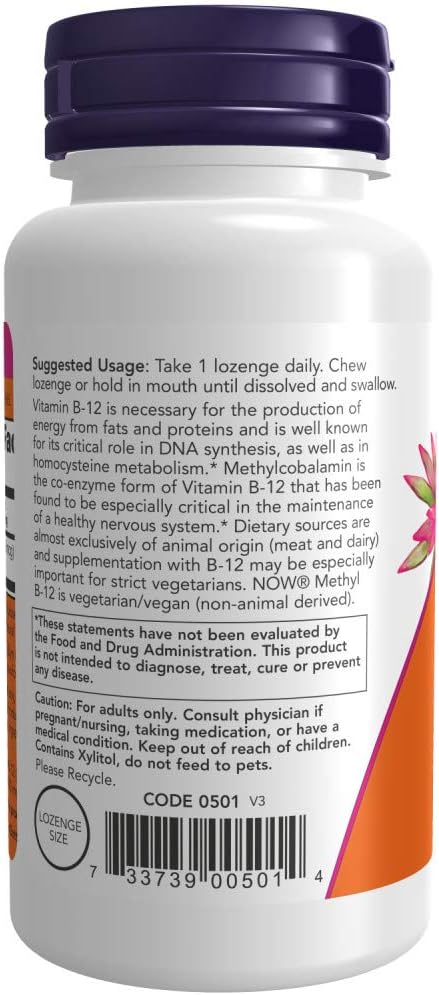 NOW Foods Methyl B-12 10,000 mcg Lozenges, 60 Count (Pack of 2) - görsel 3