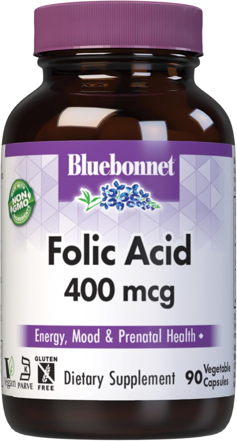 Bluebonnet Nutrition Folic Acid 400 mcg - 90 Vegetable Capsules - görsel 1
