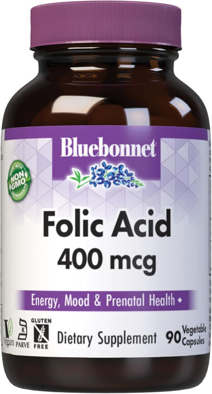 Bluebonnet Nutrition Folic Acid 400 mcg - 90 Vegetable Capsules