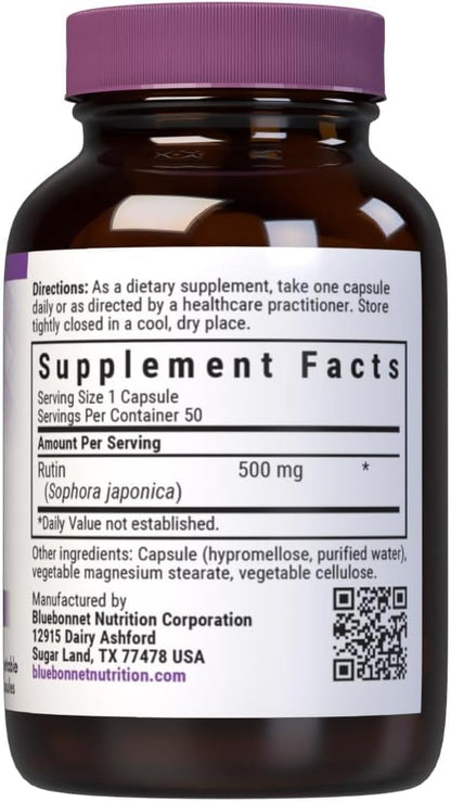 Bluebonnet Nutrition Rutin 500mg – Antioxidant Bioflavonoid for Vascular Support* – 50 Vegan Capsules