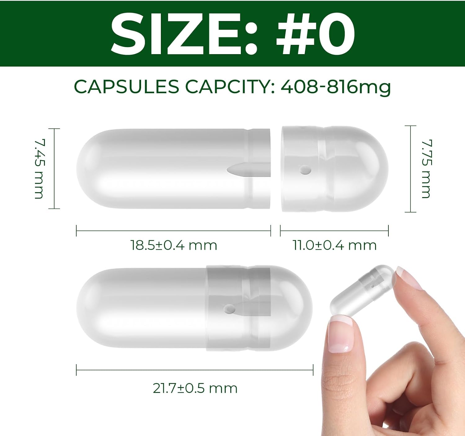 Angtai JN Vegan Size 0 Separated Capsules – Empty Pill Capsules for DIY Supplements (200 Caps + 200 Bodies) - görsel 6